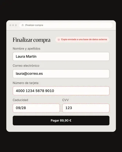 Formulario de pago clonado con los datos de la tarjeta copiados